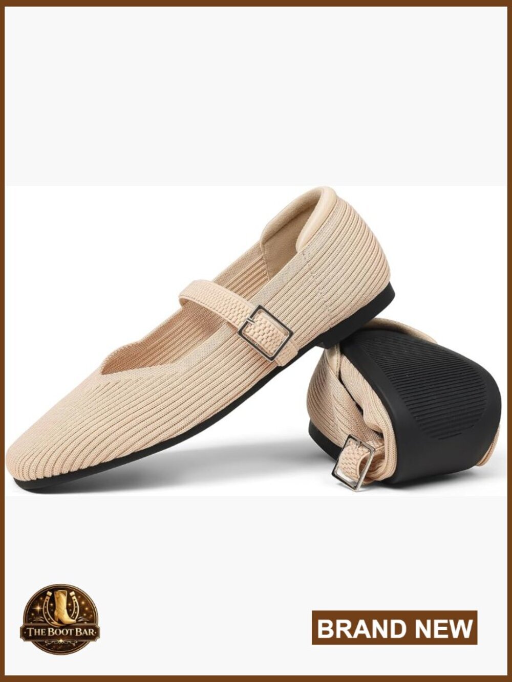 Mary Jane Flats for Women Casual Knit Ballet Square Toe Ankle Strap Dressy